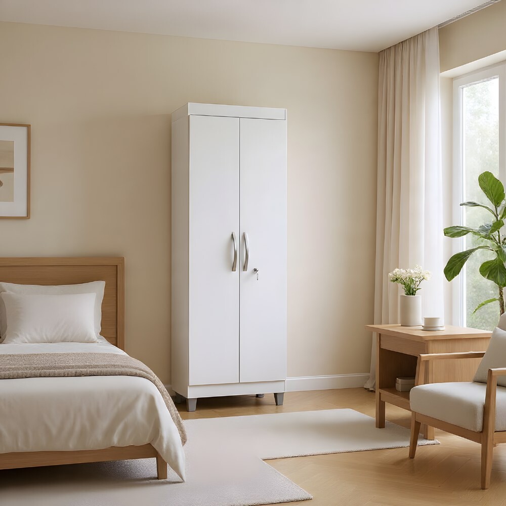 ROPERO 2 PUERTAS GUARDARROPA ARMARIO PLACARD CLOSET MULTIUSO CON LLAVE BLANCO