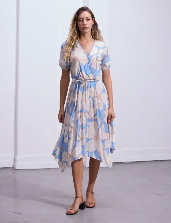 Vestido Printed Detalle Lazo MULTI/CELESTE