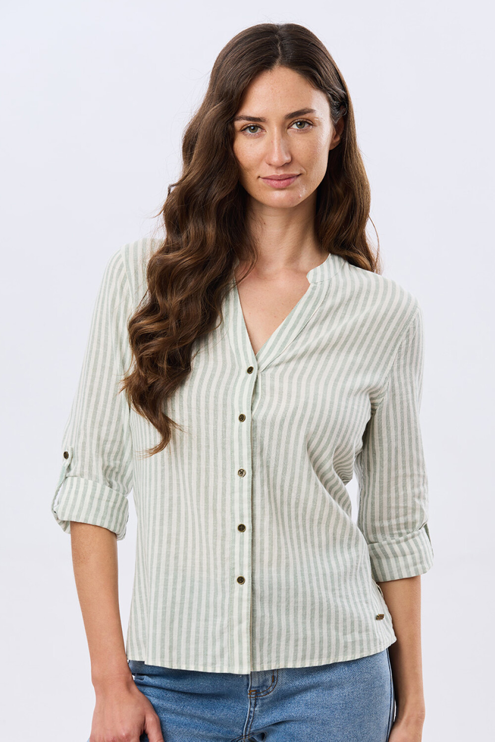 CAMISA DE LINO CUELLO MAO Menta