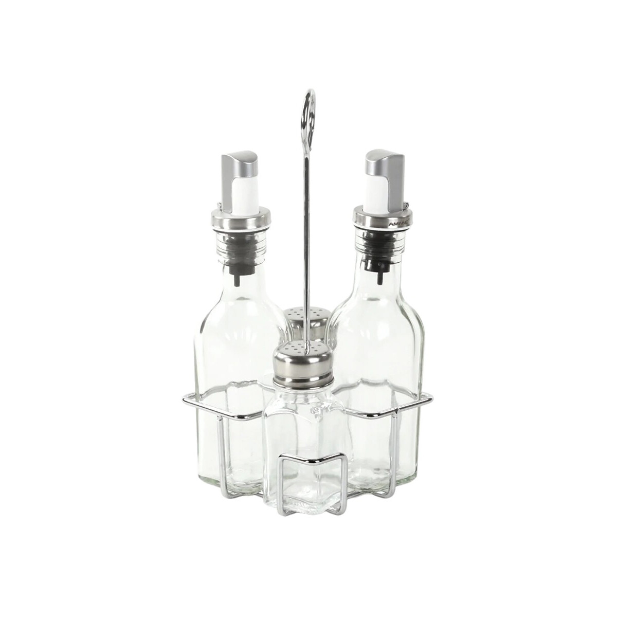 Set 4 Condimenteros de Vidrio con Soporte Metal 
