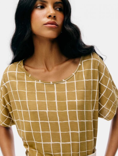 BLUSA MANGA CORTA ESTAMPADA MARRÓN