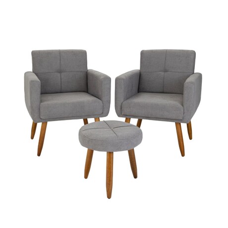 Conjunto Decorativo 497 Dallas 2 Poltronas + Puff Gris Conjunto Decorativo 497 Dallas 2 Poltronas + Puff Gris