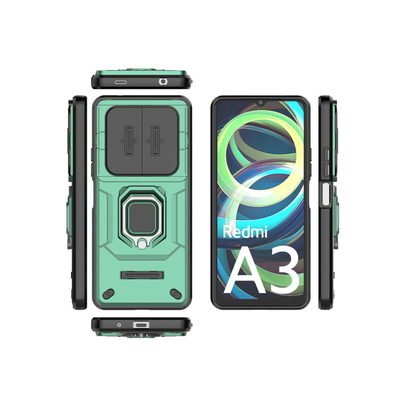 Protector Xiaomi Redmi A3 con cubre cámara y anillo color verde Protector Xiaomi Redmi A3 Con Cubre Cámara Y Anillo Color Verde