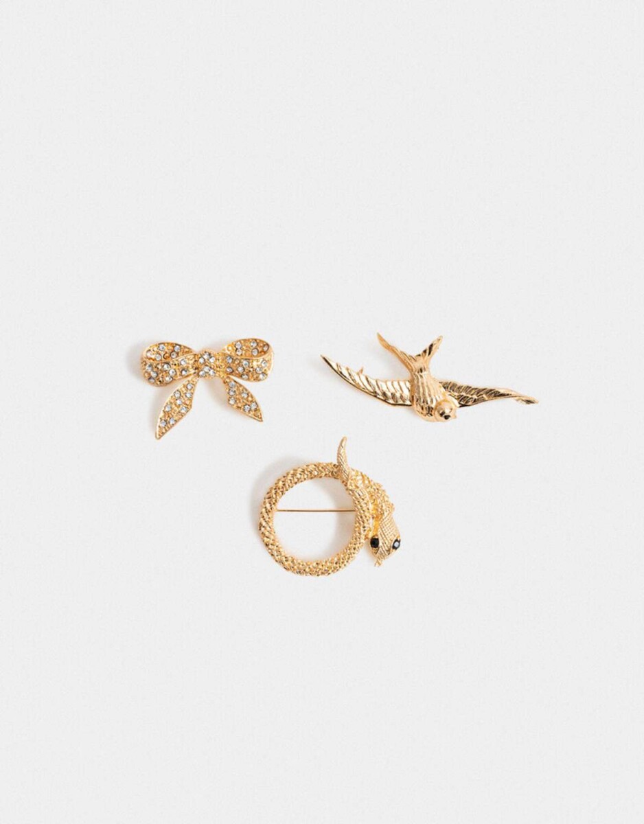 Set De Prendedores Con Strass - Dorado 