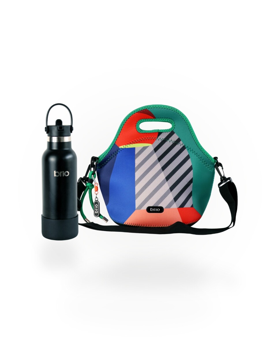 Set de lunchera Big de neopreno con correa ajustable y botella de acero inoxidable 500ml brio - set moonlight/negro 