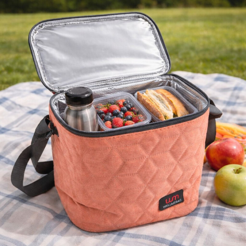 Lunchera Térmica Impermeable con Correa Ajustable Modelo Cuadrado Salmon