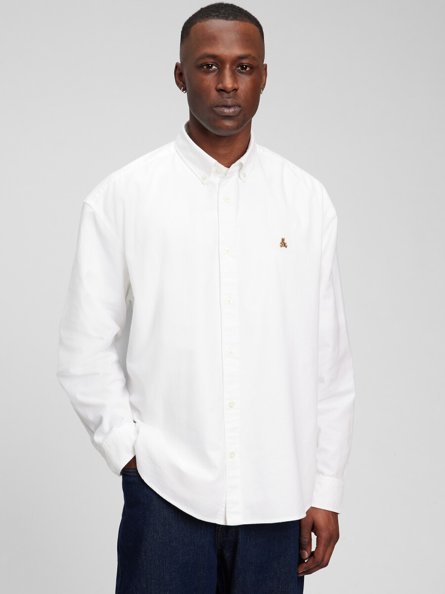 Camisa Oxford Con Osito Brannan Hombre - White 2 