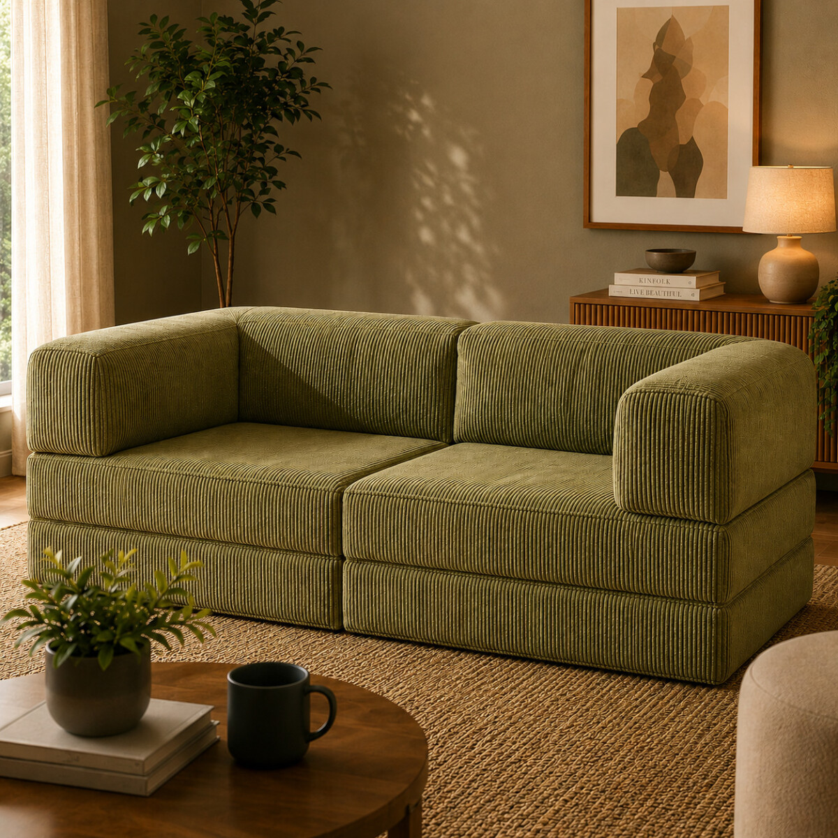 Sofá Sillón Cama ComboHome Teddy Premium 3 Cuerpos Corderoy - Verde 1 