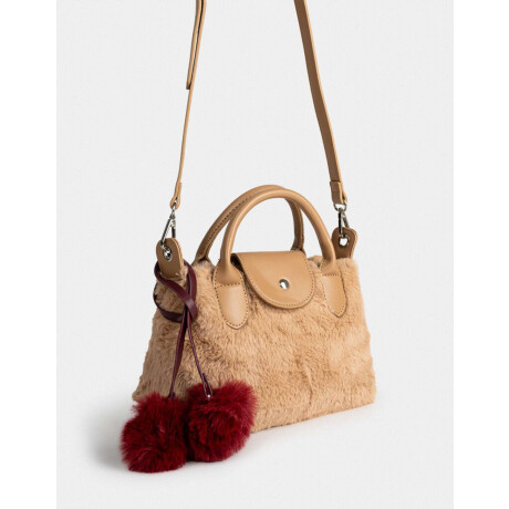 Bandolera Peluche Con Charm Marron Beige