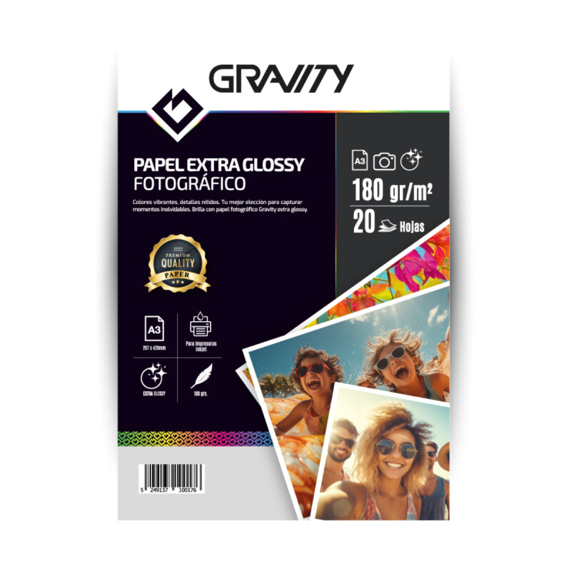 Papel Fotográfico Gravity A4 Glossy 180gr x 20u Papel Fotográfico Gravity A4 Glossy 180gr x 20u