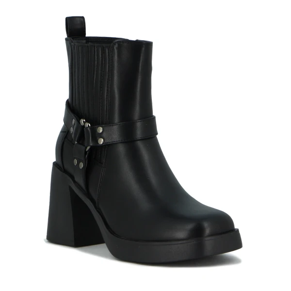 Darkness Bota Dama Caña Media Taco Cuadrado C/ Hebilla Y Elastico Negro