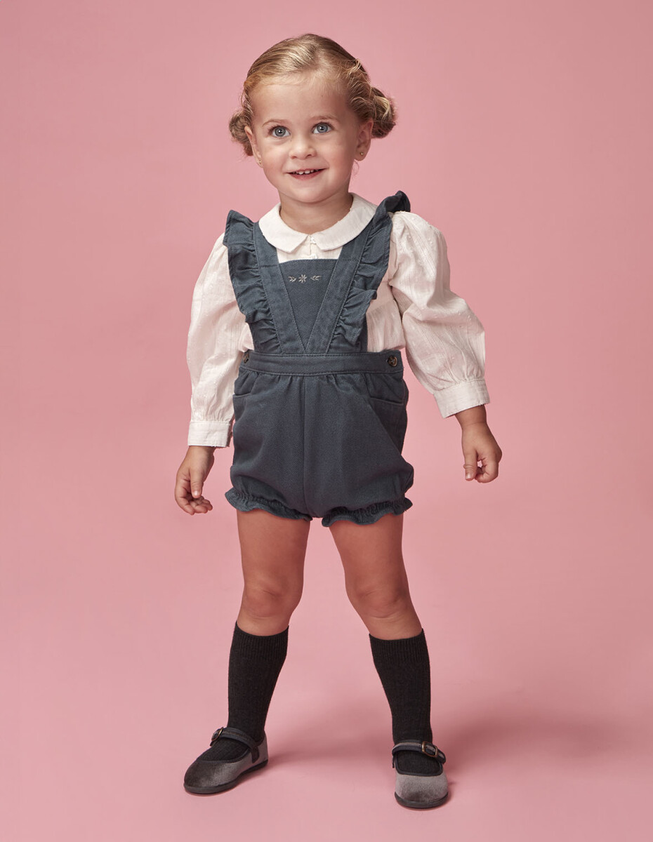 Peto Corto De Rayas Con Volantes - Azulado 