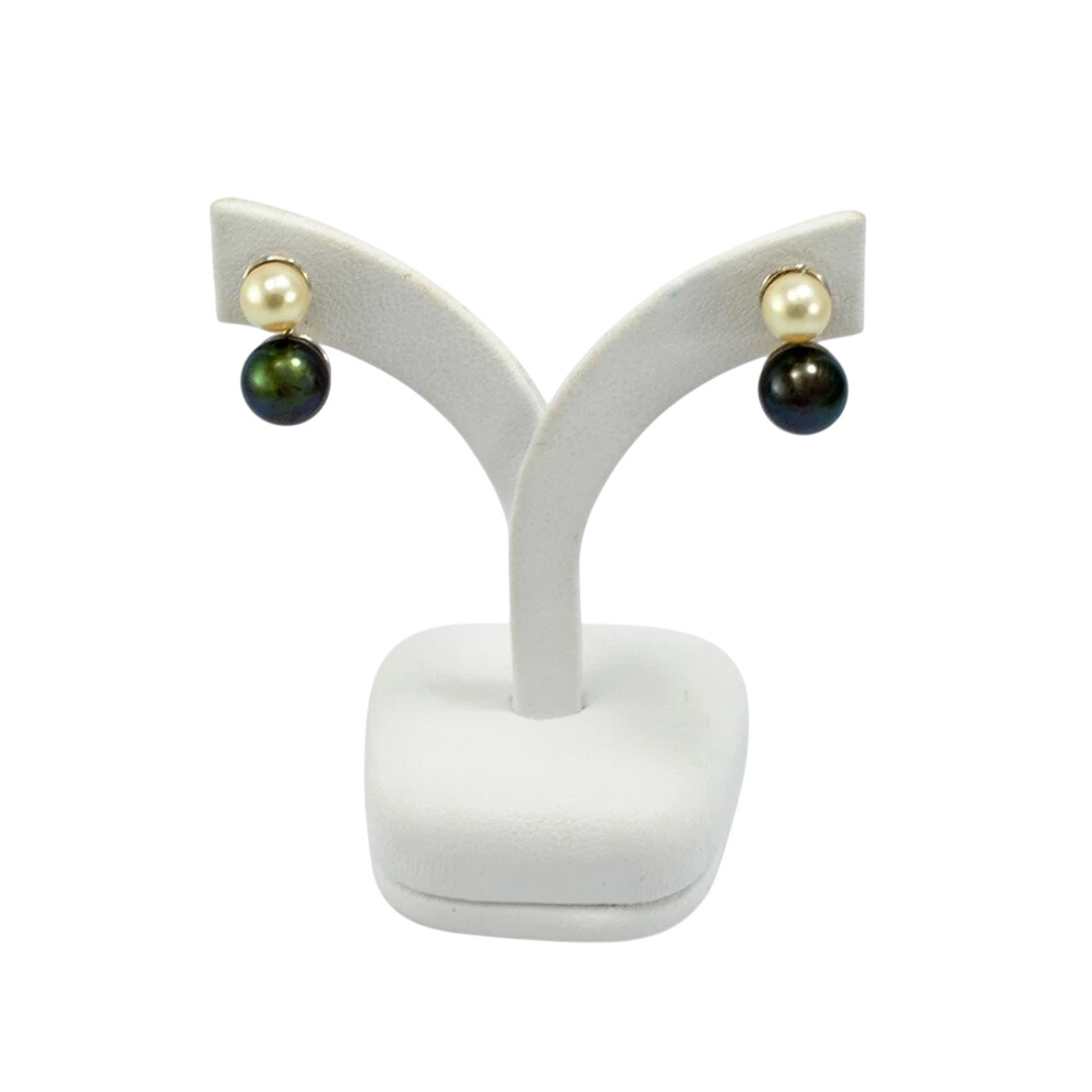 Caravanas Oro 18K Blanco, Perla Negra Y Perla Blanca De Cultivo Caravanas Oro 18K Blanco, Perla Negra Y Perla Blanca De Cultivo