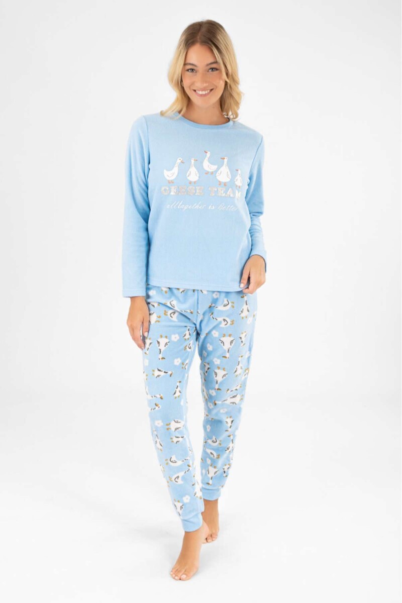 Pijama polar gansos - Celeste 