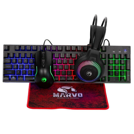 Combo Gaming Marvo Cm416 Teclado Sp Mouse + Pad Auricular Black
