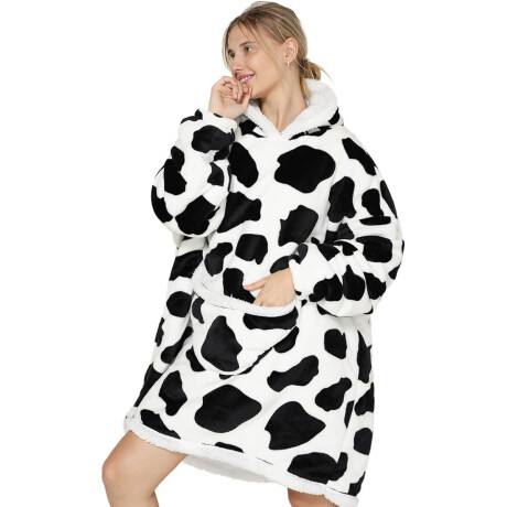 Manta Buzo Poncho Canguro Polar C/ Capucha Corderito Negro/Blanco