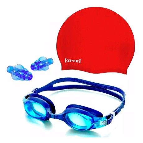 Set Natación Gorra Silicona+ Lente+ Tapones Niño Adul Rojo / Niños