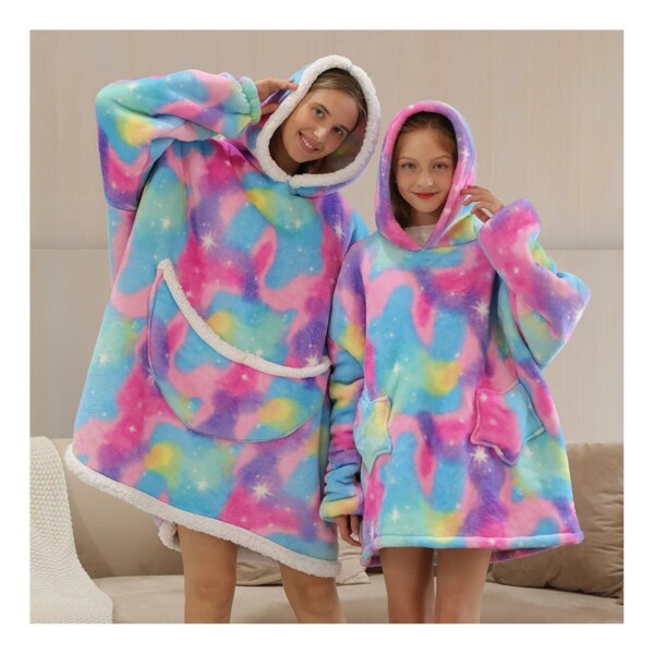Manta Buzo Canguro Polar Con Capucha Corderito Infantil Color Variante Arcoiris