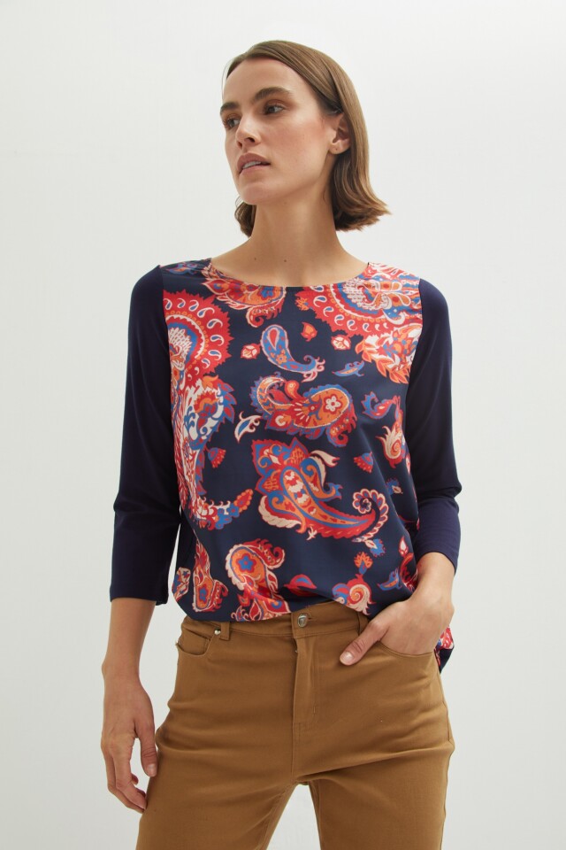 Blusa frente estampado azul marino