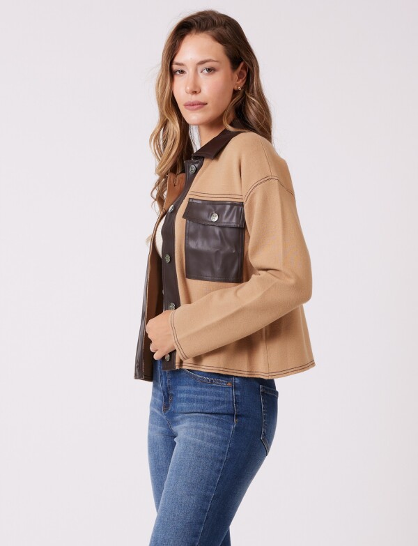 Chaqueta Combinada Eco Cuero TOSTADO