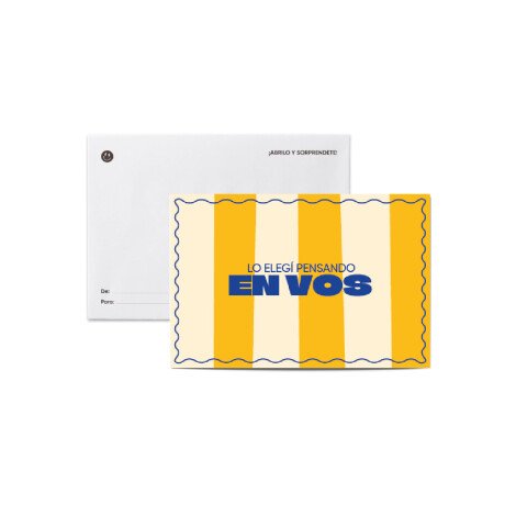 Tarjeta azul y amarillo con sobre "En vos" Sc