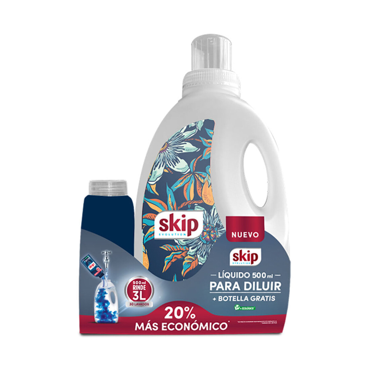 Jabón Liquido SKIP para Diluir 500ml + Botella 3L Gratis 