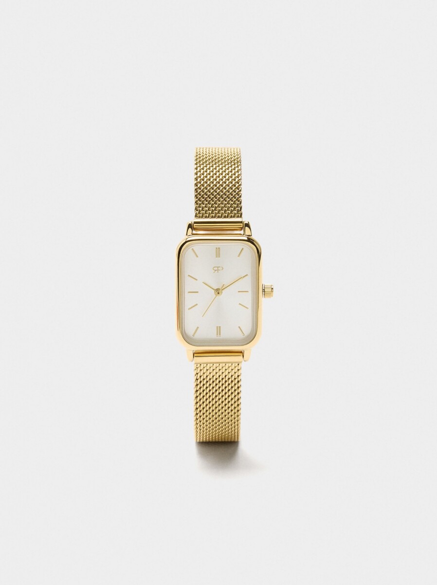 Reloj Rectangular Pulsera De Punto Acero Inoxidable - dorado 