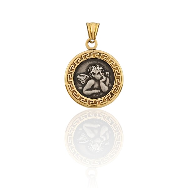 Dije Medalla Ángel de la Guarda Guarda Greca 18k-Oro y plata - Sin piedra- CP5018 Sinpiedra