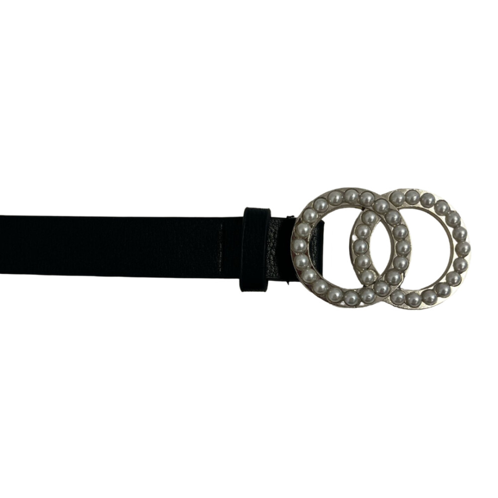 Cinto Negro Hebilla Doble De Perlas BFL CINTURON 56511