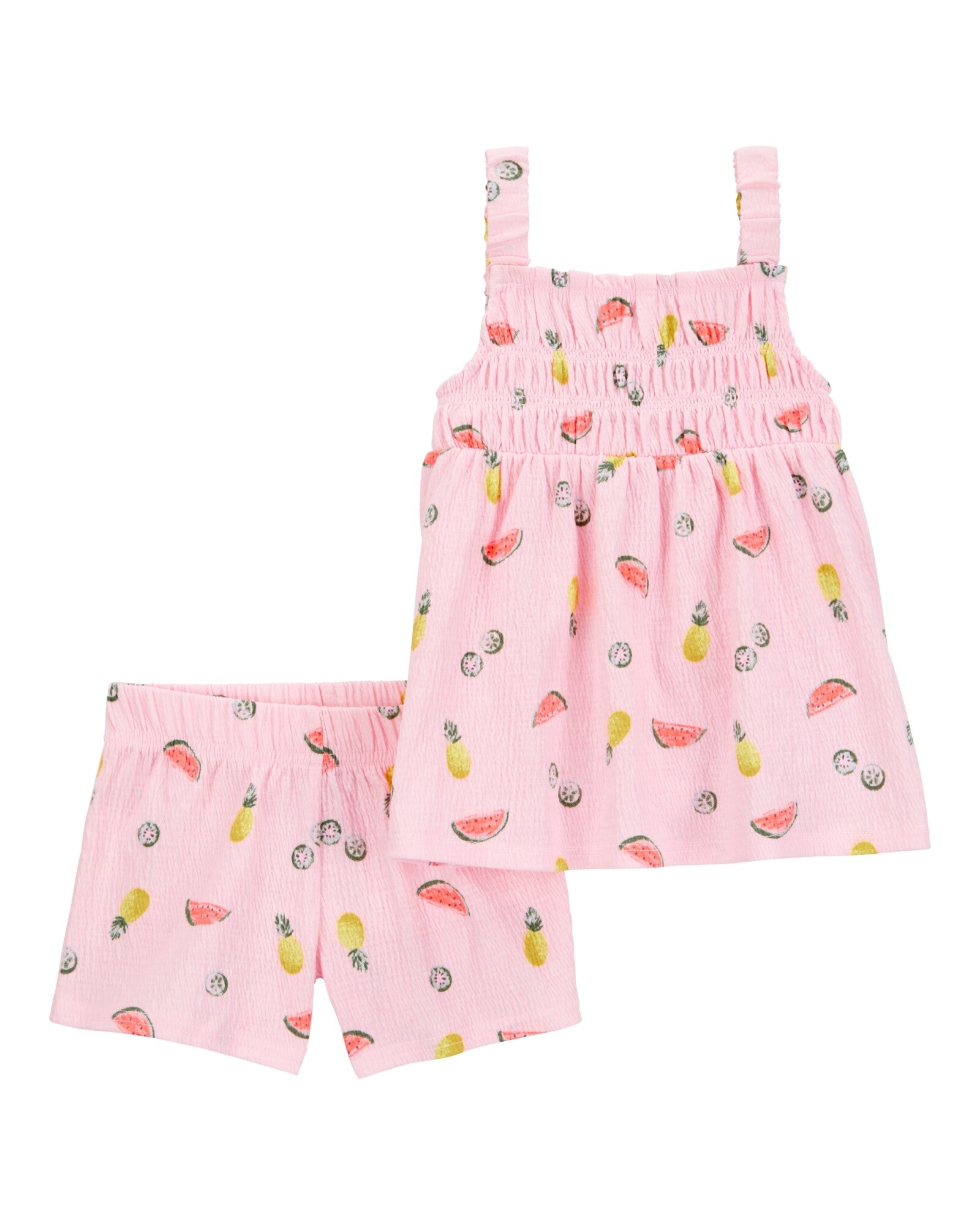 Set dos piezas de jersey arrugado, short y musculosa. diseño frutal Sin color