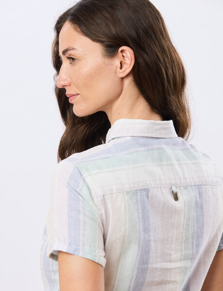 CAMISA RAYADA DE LINO Lila