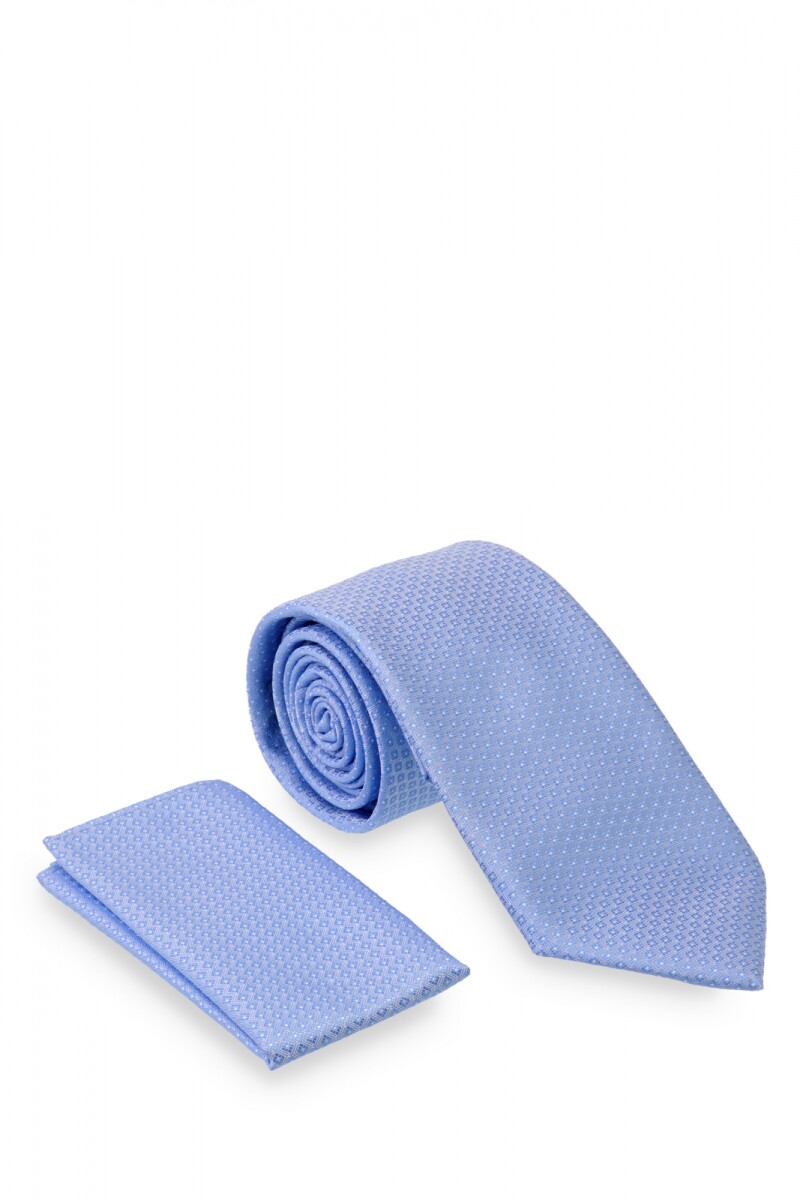 Corbata con pañuelo 8 cm - CELESTE 