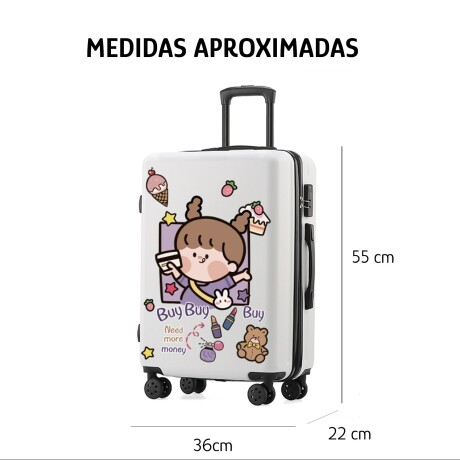 Valija Pequeña CarryOn Infantil 4 Ruedas 360º Dibujo Muñeca Blanco