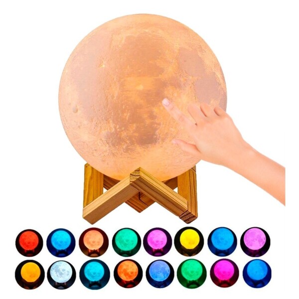 Lámpara Veladora Luna Con Base Madera 18cms Luces Rgb Táctil Lámpara Veladora Luna Con Base Madera 18cms Luces Rgb Táctil