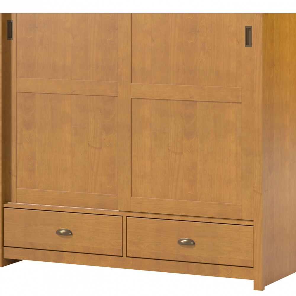 Ropero 2 puertas corredizas 2 cajones - Madera maciza Marron