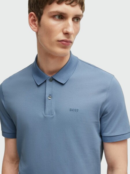 BOSS Polo de Algodón Piqué con Logo Bordado Celeste