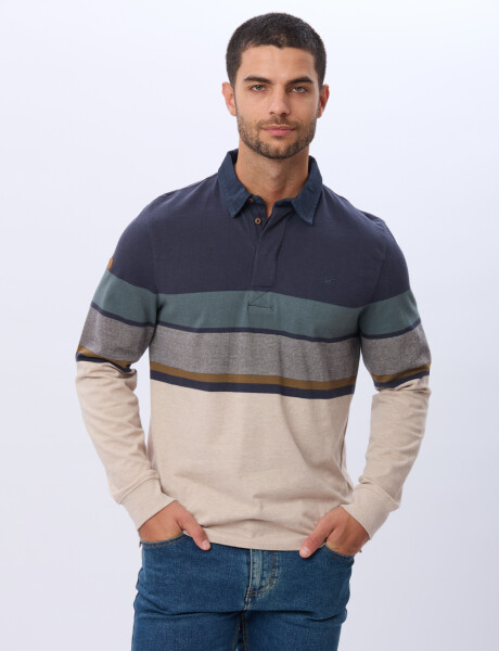 REMERA POLO RAYADA DE ALGODÓN Beige
