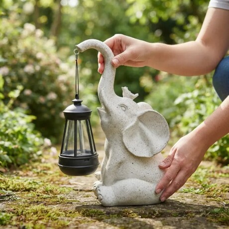 Farol Luz Solar Elefante Con Ave Farol Luz Solar Elefante Con Ave