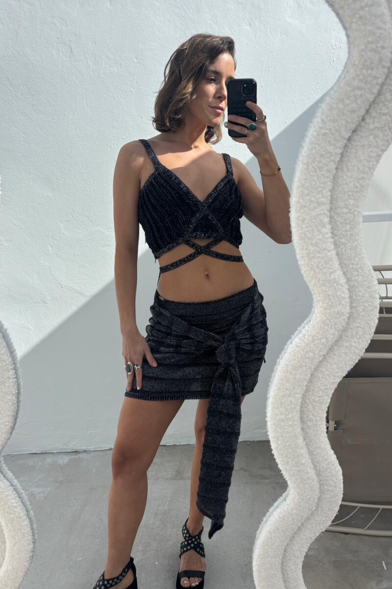 Top Tiras Negro/Plateado