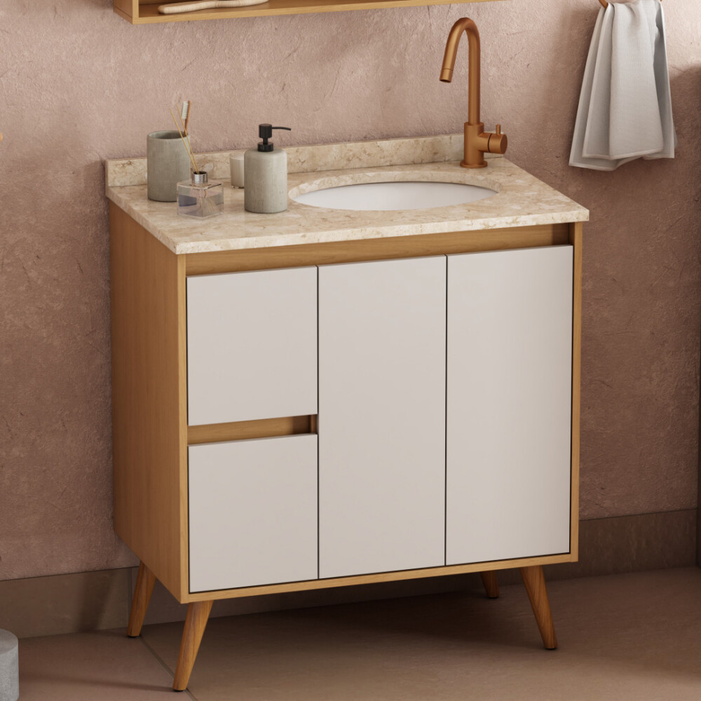 MUEBLE BAÑO EN MADERA DANUBIO CON T/MARMOL TRAVERTINO Y LAVAMANOS EN PATAS MADERA MACIZA Mueble Baño En Madera Danubio Con T/marmol Travertino Y Lavamanos En Patas Madera Maciza