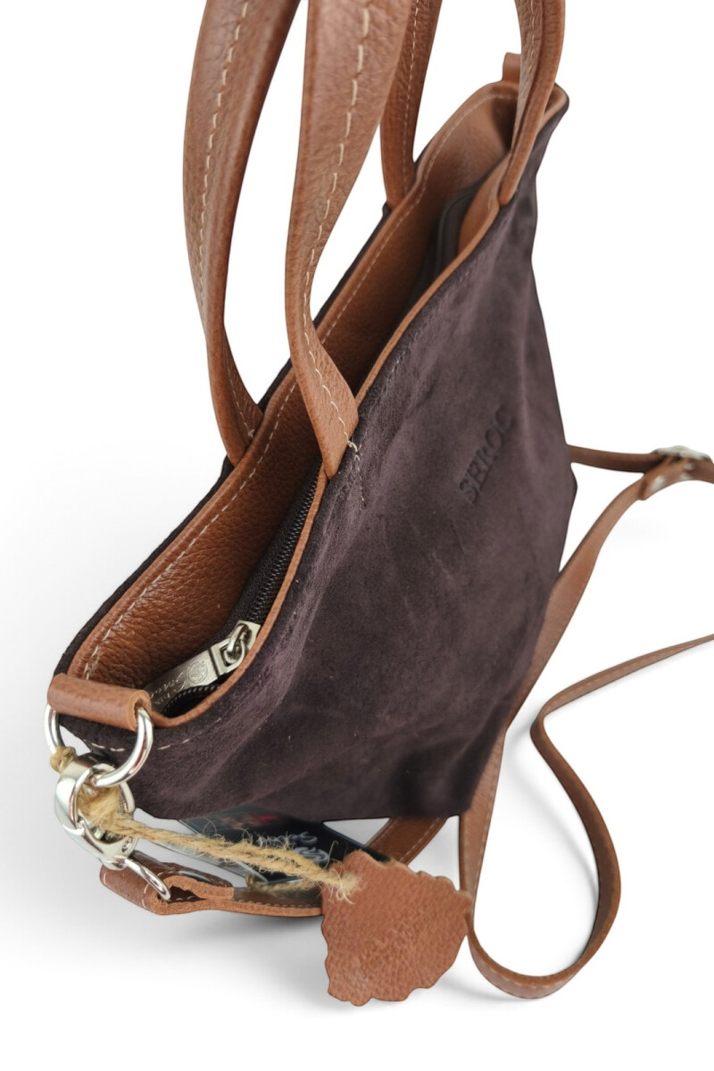 Cartera balde chica en cuero y gamuza Chocolate