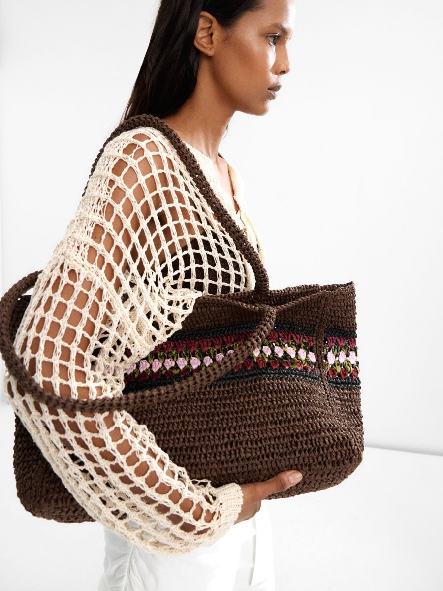 Bolso Shopper Efecto Rafia Con Detalle Trenzado marron
