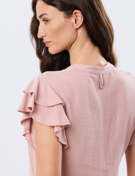 CAMISA DE LINO CON VOLADOS Rosa