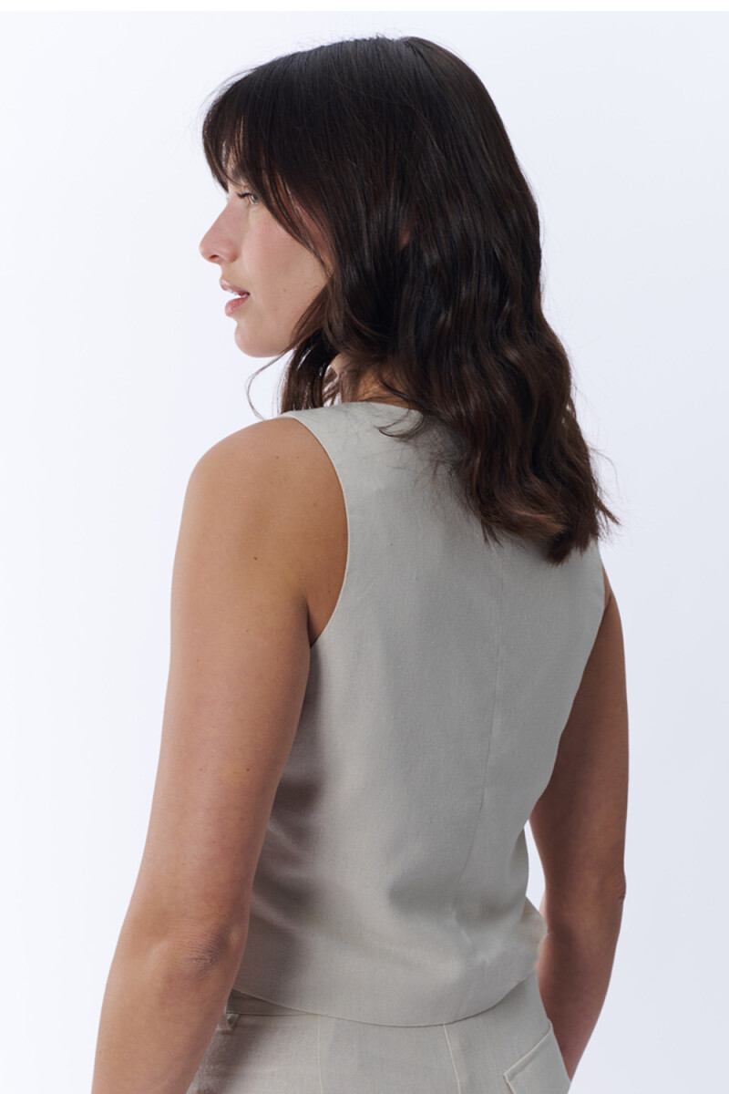 Chaleco Corto Con Lino Beige