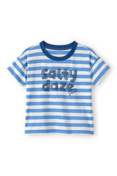 Remera de algodón, manga corta, azul y blanca, diseño a rayas Remera de algodón, manga corta, azul y blanca, diseño a rayas