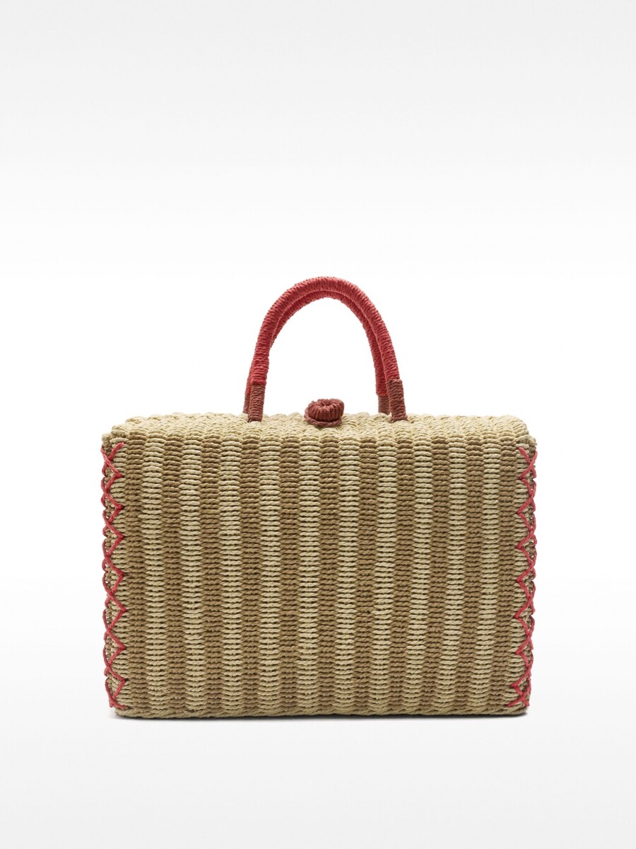 Cesta Tote Rectangular De Efecto Rafia natural