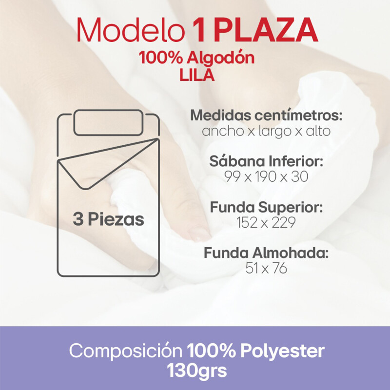 Sábanas 1 Plaza Juego 3 Piezas C/ Funda Almohadas Polyester Lila Sábanas 1 Plaza Juego 3 Piezas C/ Funda Almohadas Polyester Lila
