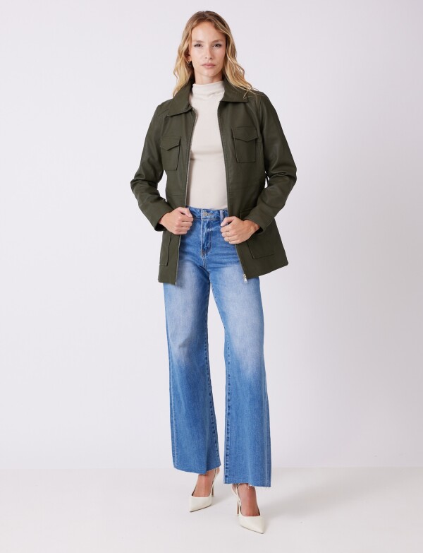 Chaqueta Eco Cuero Cinto OLIVA