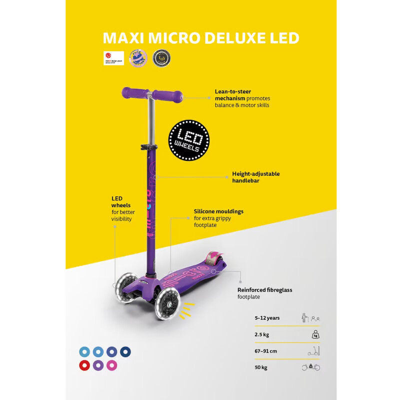 Monopatín Maxi Micro Deluxe Led Azul