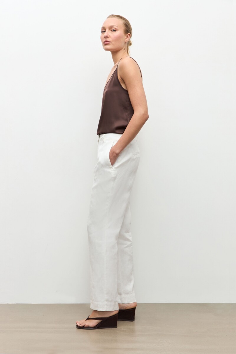 Pantalon recto 100% Lino blanco